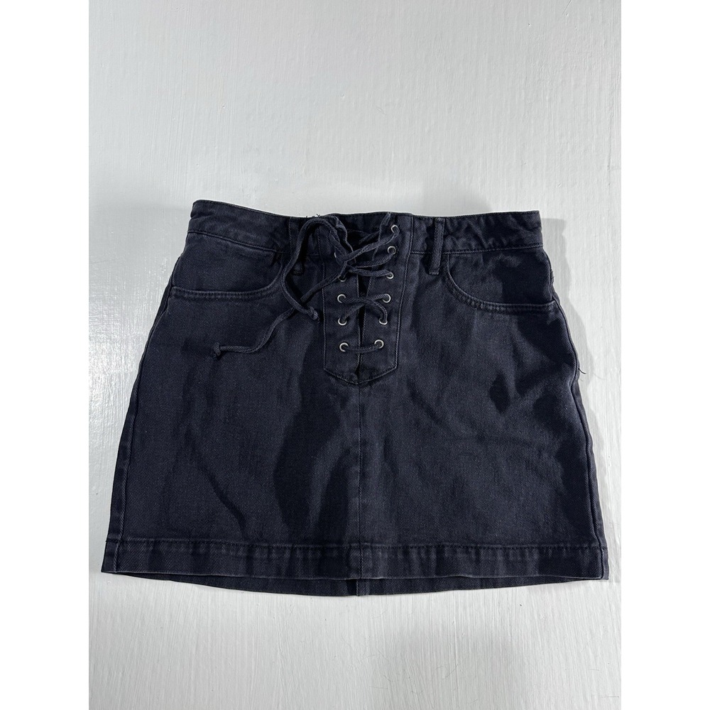 Kendall & Kylie Mini Skirt Womens 25 Black Denim Lace Up Pockets Punk 90's Y2K